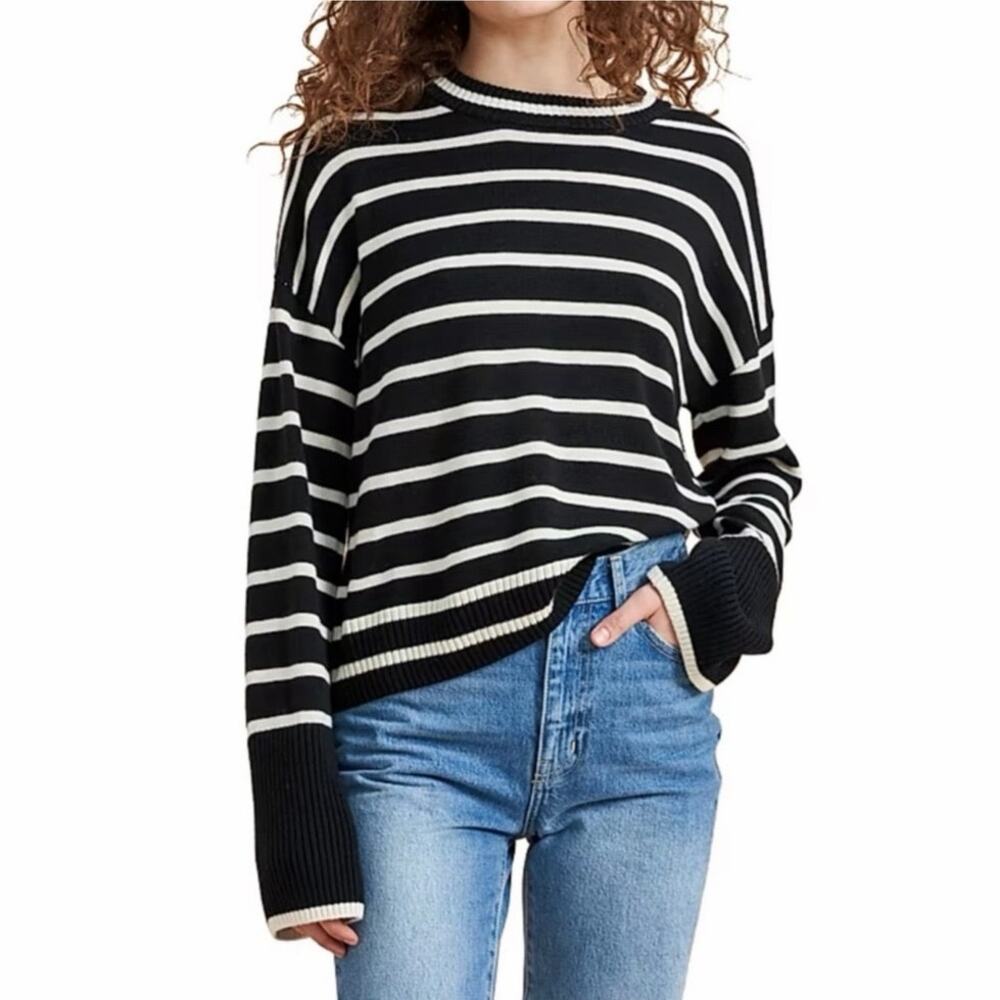 La Ligne Antoine Sweater in Black Cream Silk Cashmere Medium EUC Minimalist